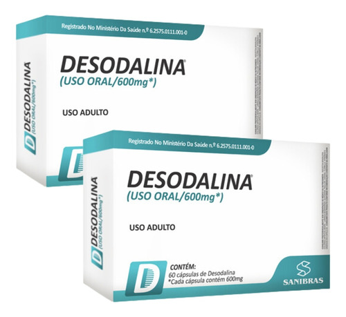 Combo 2x  Desodalina 600mg 60 Cáps - Kit Sanibras Sabor Neutro