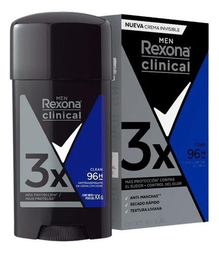 Antitranspirante En Crema Rexona Rexona Men Clinical 3 Veces Mas Proteccion Tamaño Xl Classic 58 g