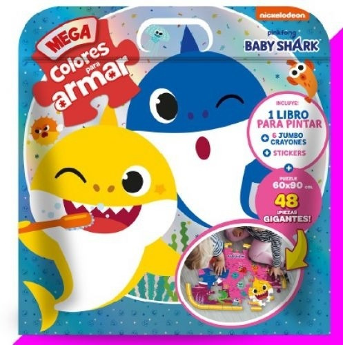 Mega Colores Para Armar Baby Shark Libro Crayones Sticker Y