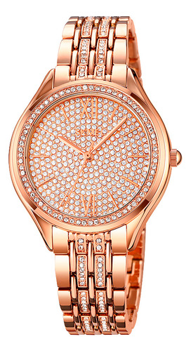 Reloj Mujer Skmei 2030 Acero Minimalista Elegante Clasico Malla Dorado/rosa Bisel Dorado Rosa Fondo Dorado Rosa