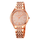 Reloj Mujer Skmei 2030 Acero Minimalista Elegante Clasico Malla Dorado/rosa Bisel Dorado Rosa Fondo Dorado Rosa