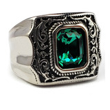 Anillo De Lujo Elegante Verde Acero Inoxidable Hombre Mujer