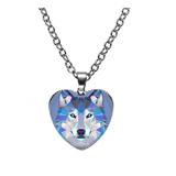 Collar Dije Cristal Corazón Galaxia Lobo Color Plata Mujer