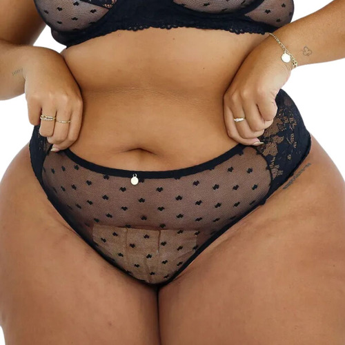 Calcinha Plus Size Fio Dental Rendada Lateral Larga Jackie