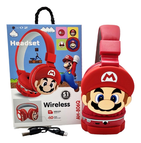 Audífonos Diadema Bluetooth Super Mario Inalámbrico