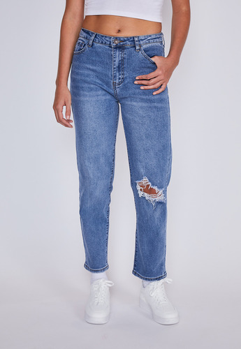 Jeans Mujer Mom Destroyer Azul Sioux   