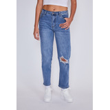 Jeans Mujer Mom Destroyer Azul Sioux   