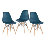 3   Cadeiras Charles Eames Eiffel Dsw Wood Várias Cores Av Cor Da Estrutura Da Cadeira Azul-petróleo