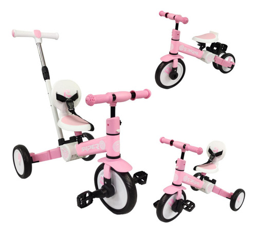 Triciclo Para Niños 4 En 1 Bicicleta De Equilibrio Y Balance Color Rosa
