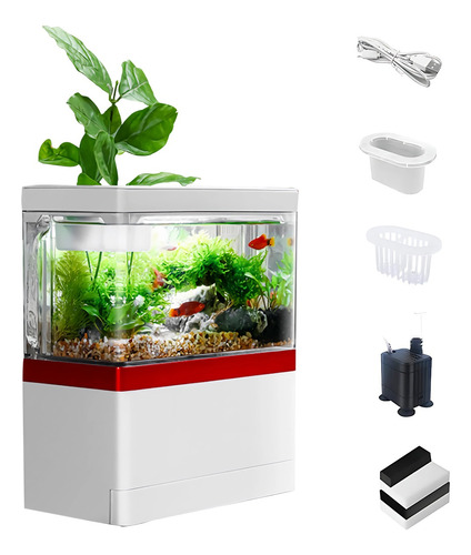 Acuario Mini Pecera Para Pez Betta Con Filtro Luz Led 1.8l