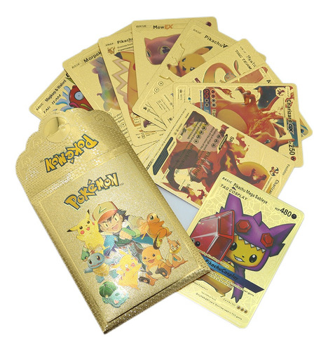 10 Tarjetas Doradas Gold Pokemon Pikachu Cartas Colección