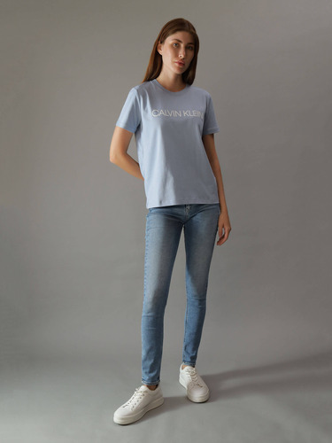 Playera Azul Con Logo Calvin Klein De Mujer