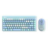 Kit Teclado + Mouse Inalambrico Usb Pastel Vintage Ingles Mouse Azul Claro Teclado Azul Claro