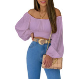 Blusa Crop Top Campesina Sexy De Moda Casual Para Dama