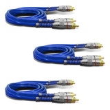 Kit 3 Cabos Rca 1 Metro Dupla Blindagem 1m 5mm Azul