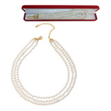 Collar Perlas Triple Baño Oro 18k Con Estuche Regalo Pana