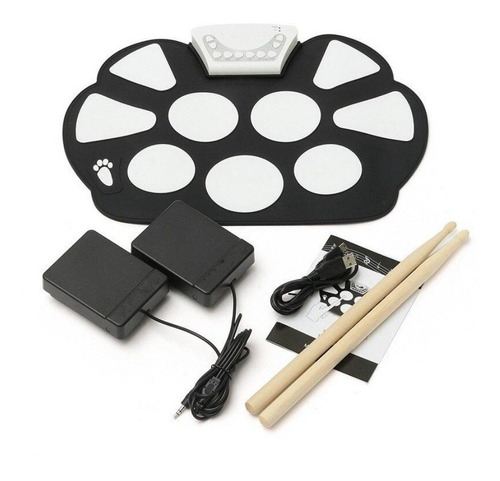 Bateria Eletrônica Musical Drum Dobrável Silicone 2 Pedais Cor Preto