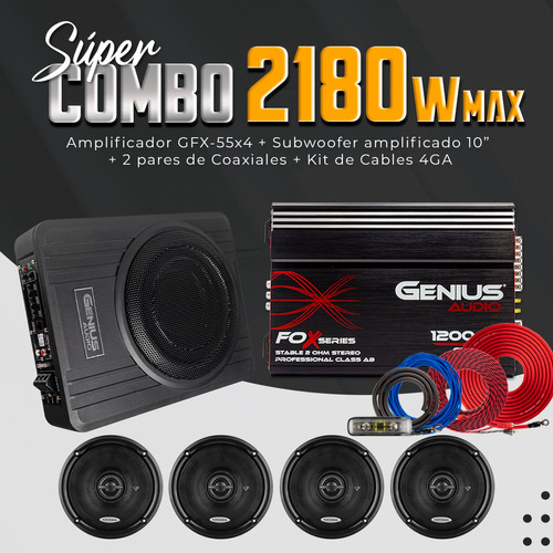 Coaxiales + Amplificador + Bajo Activo + Kit Cable 2180 Wmax