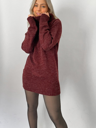 Poleron Mujer Largo De Hilo Acrilico Sweater Dama Pullover 