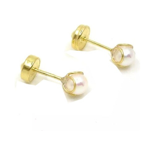 Aros Abridores Oro Lili 18k Perla Canastita 4mm Li-130s 