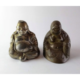 Antigo Par De Esculturas Budas Em Pesado Metal 7055 Rrdeco