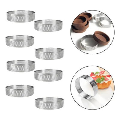 Dexano 8 Pzas Anillos Circulares Para Tartas, Moldes De Acero Para Pastel Anillos Metálicos Para Horno, Ideales Para Preparar Pasteles, Mousse, Galletas, Chocolate Y Otros Postres Argent