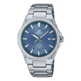 Relógio Casio Edifice Efr-s108d-2a Casio Centro Wr100 Silver Mesh Silver Mesh Silver Bezel Fundo Azul Claro