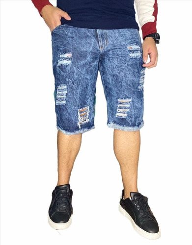 Bermuda Shorts Jeans Preta Rasgada Desfiada Lançamento 2019