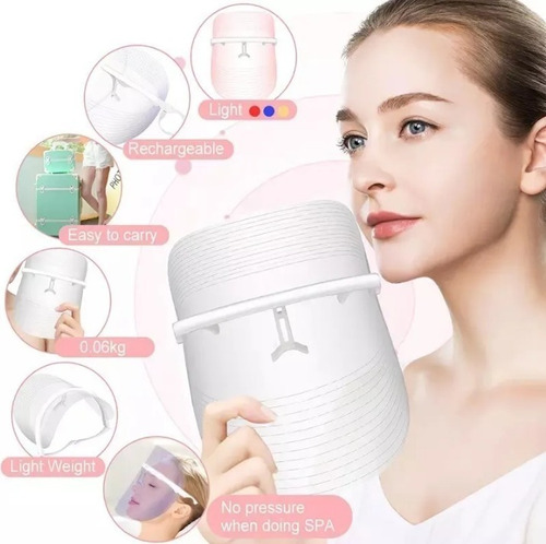 Máscara Led Facial 7 Luces Fototerapia Antiedad Rosacea Acne