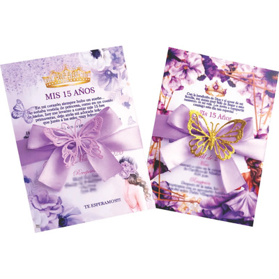 50 Invitaciones Para Xv Años Economicas Urgentes, Mariposa, Lila