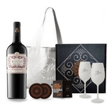 Box Set Vino Rutini Cabernet 2 Copas Blancas Grabada Estuche