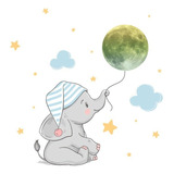 Sticker Pegatina De Pared Luminosa Luna Bebe Elefante Nubes
