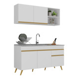 Armário De Cozinha Compacta 150cm Veneza Multimóveis V2142 Cor Branco/dourado