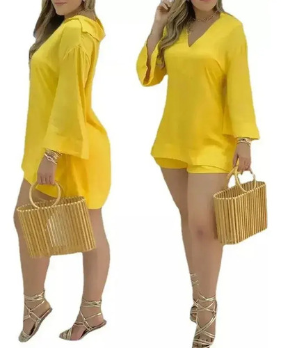 Conjunto De Blusa Y Shorts De Manga Larga Cue