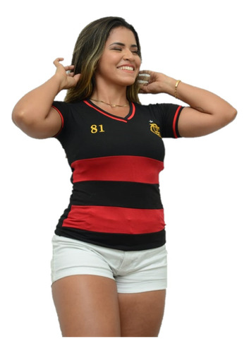 Camiseta Flamengo Feminina Bordada 100% Algodão Blusa Croped