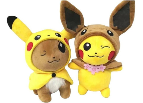 Set 2 Peluches Pokémon Pikachu Eevee Cosplay Takara Tomy