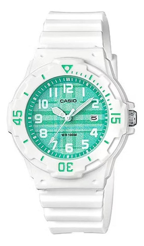 Reloj Casio Analogo Dama Lrw-200h-3cv Color De La Correa Blanco Color Del Bisel Blanco Color Del Fondo Turquesa