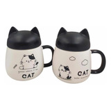 Mug Taza Con Diseño De Gato Y Tapa Negra Con Orejas
