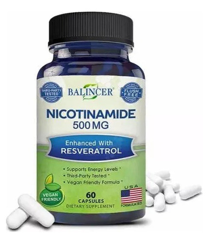 Nicotinamida 500mg Resveratrol 100mg 60 Capsulas