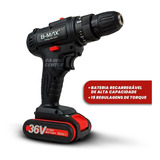 Parafusadeira Furadeira Sem Fio 36v 2 Baterias 340w Bivolt Cor Preto Frequência 1550rpm 110v/220v