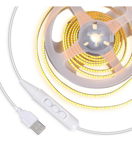 Tira De Led Blanco Cálido Flexible Usb Cob Para Tv Cocina