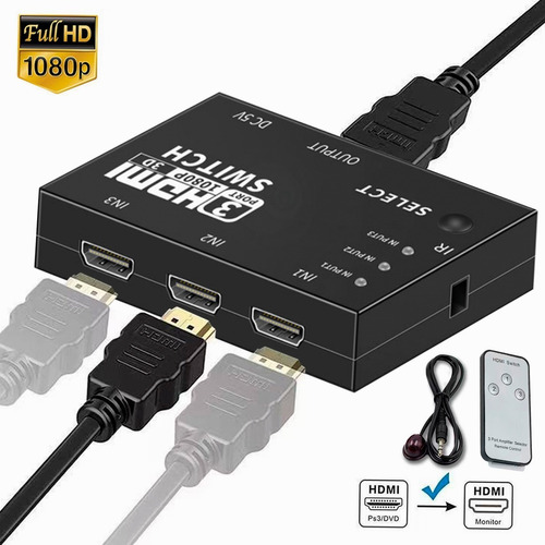 3x1 Hdmi Splitter Switcher 3 Puertos Caja Conmutador Automát