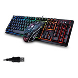 Teclado Y Mouse Gamer Profesional Luz Led Rgb Usb Español