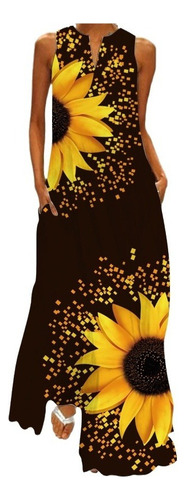 Vestido De Verano Con Estampado De Girasol Para Mujer