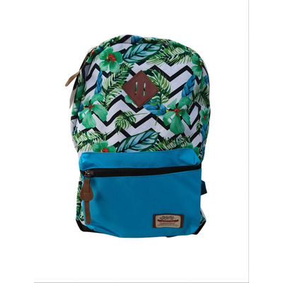 Mochila Flores Verdes  Acolchonada Backpack Verde Con Blanco Y Azul | Envío gratis