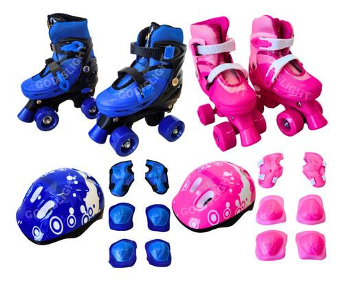 Patins Infantil Regulável Roller Com Led + Kit De Proteção