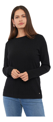 Sweater Mujer Rib Trenzado Negro Corona