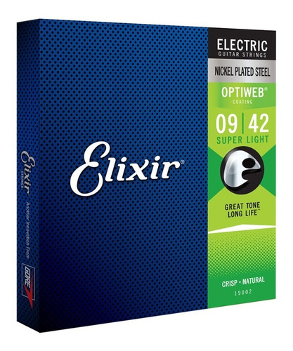 Encordoamento Elixir Cordas 009 Super Light Optiweb Guitarra