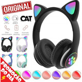 Fone Ouvido Bluetooth Luz Led Orelha Gato Headphone Podcats