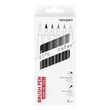 Kit 6 Brush Pen Caneta Pincel Newpen - Tons De Cinza